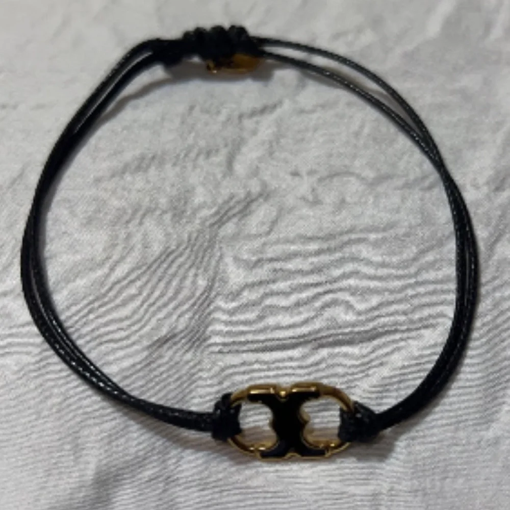Tory Burch Black Embrace Cord Gold Logo Link Bracelet - Picture 6 of 7